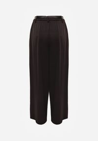 Born2be - Czarne Szerokie Spodnie z Wysokim Stanem z Domieszką Bawełny i Geometryczną Klamrą Syliteia. Okazja: na co dzień. Stan: podwyższony. Kolor: czarny. Materiał: bawełna. Wzór: geometria. Styl: casual #5