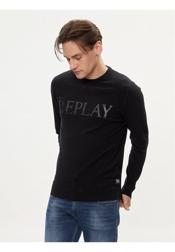 Replay Sweter UK2505.000.G23138 Czarny Slim Fit. Kolor: czarny. Materiał: bawełna