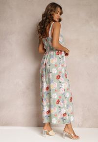 Renee - Jasnozielona Sukienka Maxi w Kwiaty z Rozkloszowanym Dołem na Ramiączkach Aletaina. Kolor: zielony. Długość rękawa: na ramiączkach. Wzór: kwiaty. Sezon: lato, wiosna. Długość: maxi #5