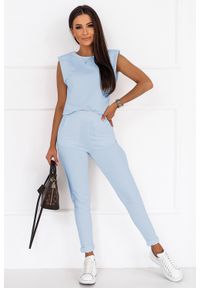 IVON - Dresowy Komplet Bluzka + Spodnie - Błękitny. Kolor: niebieski. Materiał: dresówka