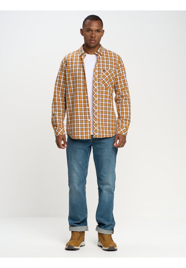 Big-Star - Koszula męska w kratę pomaraŅczowa Wermutiser 701. Typ kołnierza: button down. Kolor: pomarańczowy. Materiał: materiał, bawełna, tkanina. Wzór: haft, kratka. Styl: klasyczny, elegancki