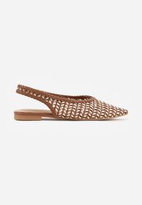 Renee - Brązowe Baleriny Slingback z Plecionki ze Szpiczastym Noskiem Eupheleta. Nosek buta: szpiczasty. Zapięcie: bez zapięcia. Kolor: brązowy. Wzór: haft. Styl: boho #3