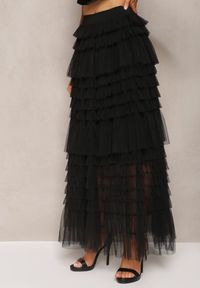 Renee - Czarna Spódnica z Falbankami Rozkloszowana Maxi z Bawełny Alare. Kolor: czarny. Materiał: bawełna. Styl: elegancki #2
