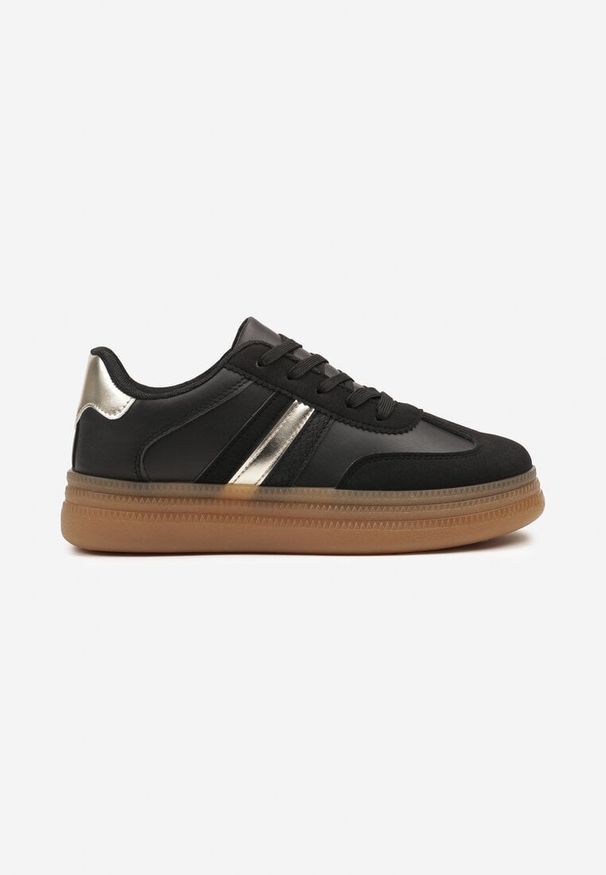 Born2be - Czarne Sneakersy Tenisówki z Metalicznym Paskiem Hanalie. Okazja: na co dzień. Zapięcie: pasek. Kolor: czarny. Materiał: jeans. Wzór: aplikacja. Obcas: na obcasie. Wysokość obcasa: niski