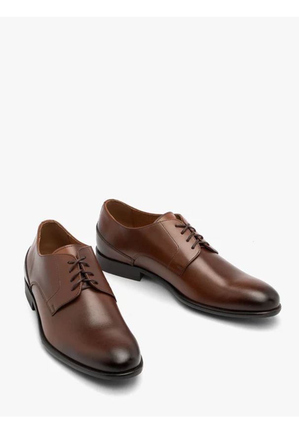 Ryłko - Eleganckie wizytowe półbuty męskie. Kolor: brązowy. Materiał: skóra, tkanina. Styl: wizytowy, elegancki