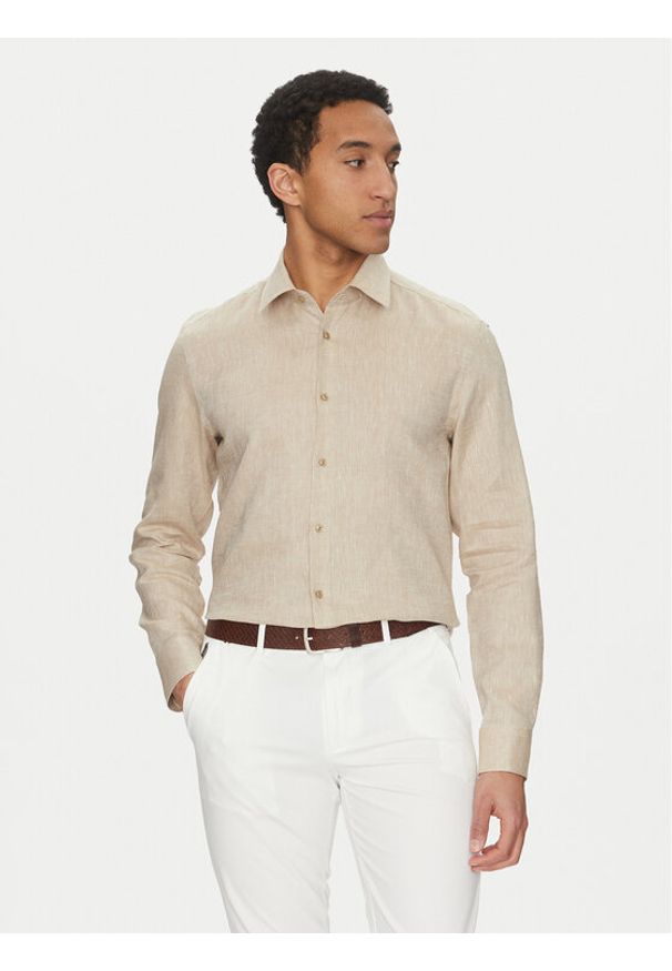 BOSS Koszula H Hank Kent C1 214 50490234 Beżowy Slim Fit. Typ kołnierza: kołnierzyk klasyczny. Kolor: beżowy. Materiał: len