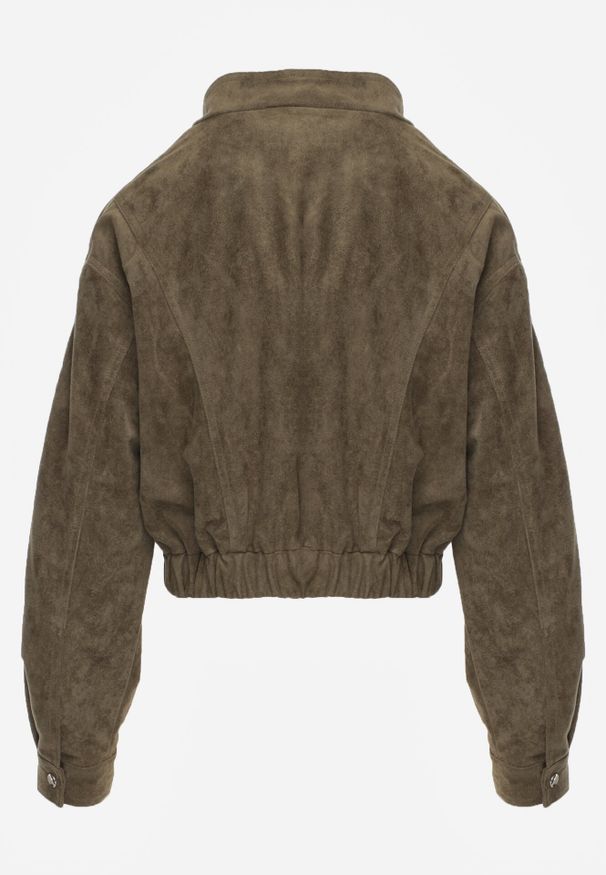 Born2be - Ciemnobeżowa Kurtka z Imitacji Zamszu w Stylu Utility z Suwakami i Paskiem Birasa. Okazja: na co dzień. Kolor: beżowy. Materiał: zamsz. Wzór: gładki. Styl: casual, elegancki, rockowy