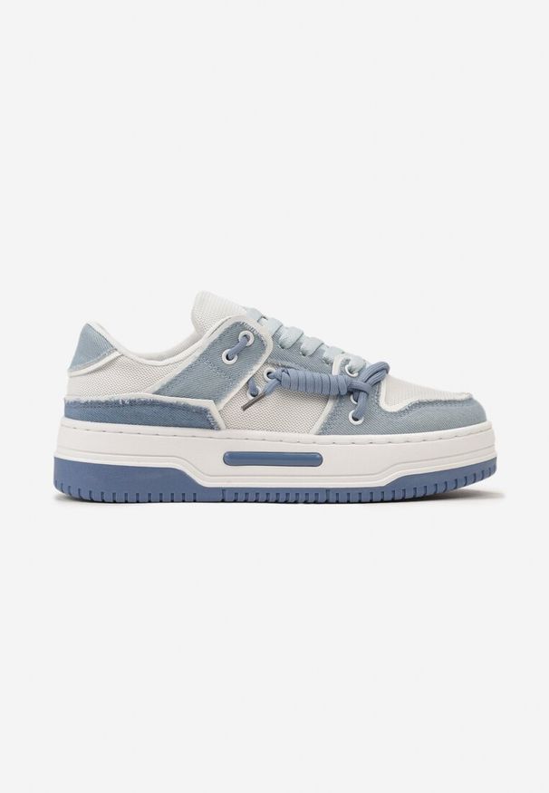 Born2be - Niebieskie Sneakersy na Platformie z Ozdobnym Sznurowaniem Awidea. Kolor: niebieski. Materiał: jeans. Obcas: na platformie
