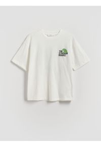 Reserved - T-shirt z nadrukiem - złamana biel. Materiał: bawełna. Wzór: nadruk