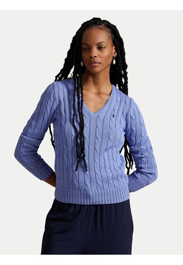 Polo Ralph Lauren Sweter 211971870005 Błękitny Slim Fit. Typ kołnierza: polo. Kolor: niebieski. Materiał: bawełna