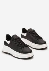 Born2be - Czarne Sneakersy z Ekoskóry na Platformie ze Sznurowaniem Telretia. Kolor: czarny. Obcas: na platformie #5