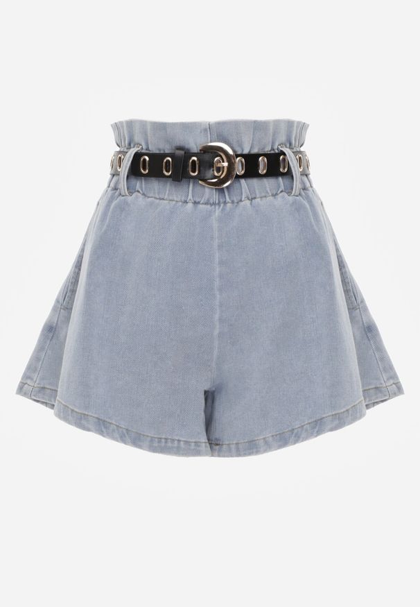 Born2be - Jasnoniebieskie Jeansowe Szorty z Szeroką Gumką w Pasie i Dodatkowym Paskiem ze Sprzączką Delilata. Okazja: na co dzień. Kolor: niebieski. Materiał: jeans. Styl: casual, elegancki