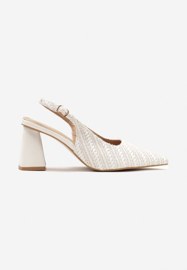 Renee - Białe Tweedowe Sandały Slingback na Słupkowym Obcasie Taslia. Okazja: na co dzień. Kolor: biały. Materiał: materiał. Sezon: lato, wiosna. Obcas: na obcasie. Styl: elegancki, casual. Wysokość obcasa: średni