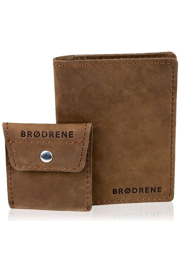 Skórzany zestaw portfel i bilonówka BRODRENE SW01 + CW02 jasnobrązowy. Kolor: brązowy. Materiał: skóra