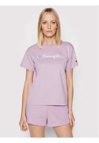 Champion T-Shirt Big Script Logo 115351 Fioletowy Boxy Fit. Kolor: fioletowy. Materiał: bawełna #1