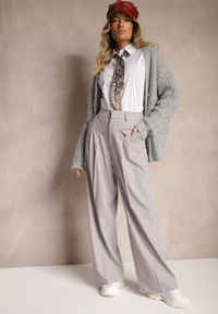 Renee - Szare Eleganckie Spodnie Garniturowe z Wysokim Stanem Lainiva. Okazja: na imprezę. Stan: podwyższony. Kolor: szary. Styl: elegancki