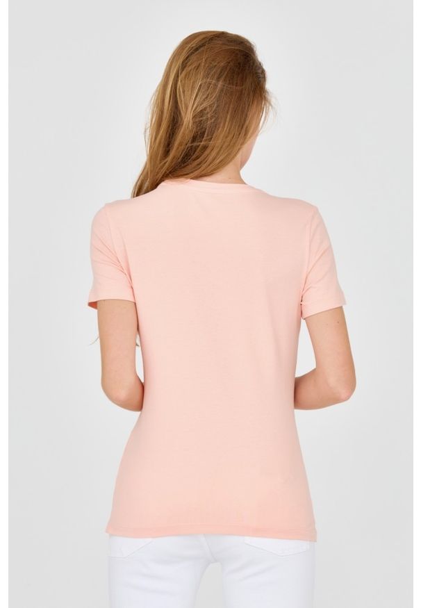 Guess - GUESS Damski t-shirt z dużym zdobionym logo, Rozmiar S. Kolor: pomarańczowy. Materiał: bawełna. Wzór: aplikacja