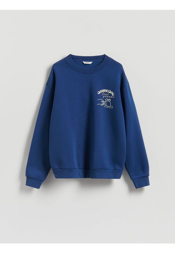 Reserved - Bluza comfort fit z nadrukiem - jasnoniebieski. Kolor: niebieski. Materiał: bawełna, dzianina. Wzór: nadruk
