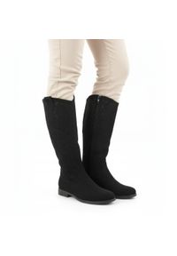 Kozaki damskie S.Barski, cholewka z materiału perforowana konstrukcja wysoka forma stabilny niski obcas miękka wkładka wygodne zapinane na suwak, cza. Kolor: czarny. Materiał: materiał. Szerokość cholewki: normalna. Obcas: na obcasie. Wysokość obcasa: niski #1