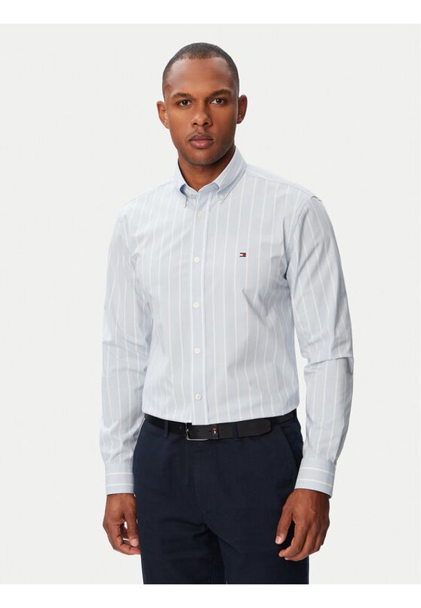 TOMMY HILFIGER - Tommy Hilfiger Koszula Performance MW0MW43430 Niebieski jasny Slim Fit. Kolor: niebieski. Materiał: syntetyk