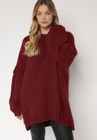 Born2be - Bordowy Sweter z Wiskozą i Wełną o Kroju Nietoperza Fedella. Okazja: na co dzień. Kolor: czerwony. Materiał: wełna, wiskoza. Styl: casual, elegancki #5