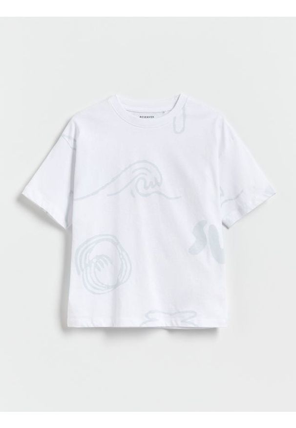 Reserved - Bawełniany t-shirt - złamana biel. Materiał: bawełna