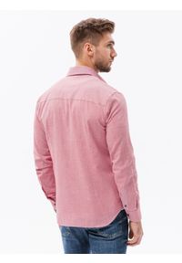 Ombre Clothing - Bawełniana koszula męska z tkaniny w stylu Oxford SLIM FIT - czerwona V18 K642 - XXL. Kolor: czerwony. Materiał: bawełna, tkanina #3