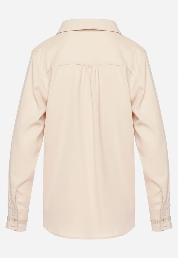 Born2be - Beżowa Koszula z Koronkową Lamówką Latorena. Kolor: beżowy. Materiał: koronka. Styl: elegancki