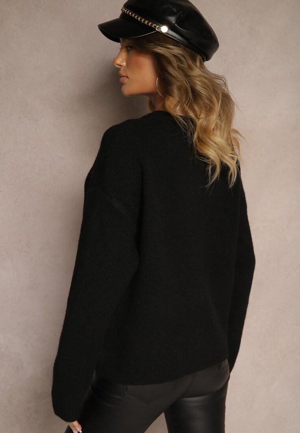 Renee - Czarny Rozpinany Casualowy Kardigan z Wełną Besalttia. Okazja: na co dzień. Kolor: czarny. Materiał: wełna. Sezon: jesień. Styl: casual