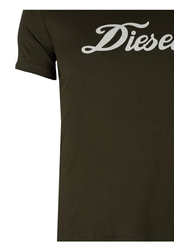 Diesel T-Shirt "Sily" | A10654-RGRAI | Mężczyzna | Wojskowa Zieleń. Okazja: na co dzień. Materiał: bawełna. Długość: długie. Wzór: aplikacja, jednolity, nadruk. Styl: militarny