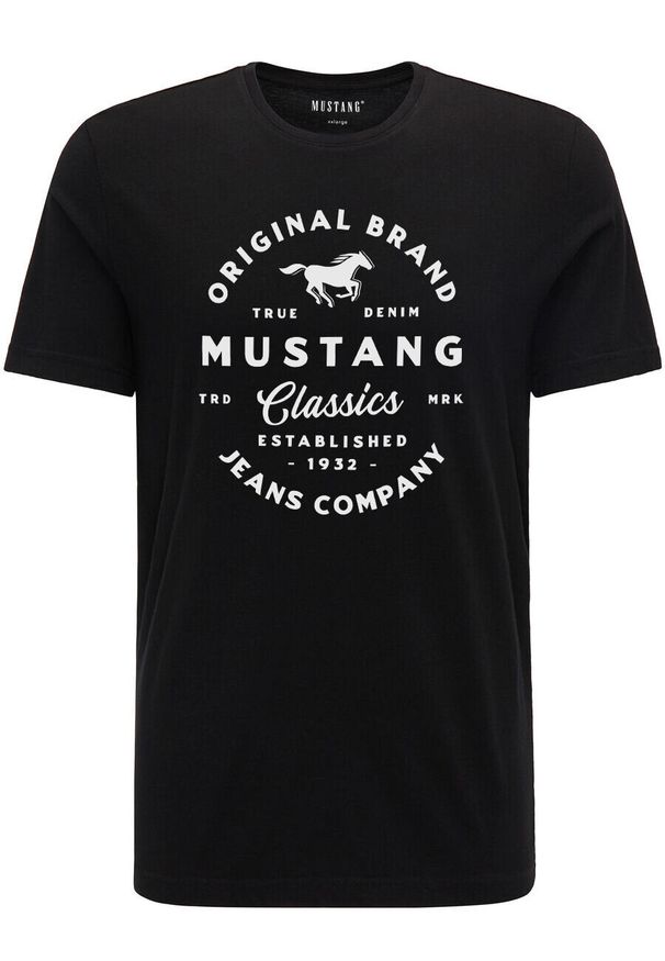 Mustang - MUSTANG ALEX C PRINT MĘSKI T-SHIRT KOSZULKA LOGO TEE BLACK 1015052 4142. Wzór: nadruk