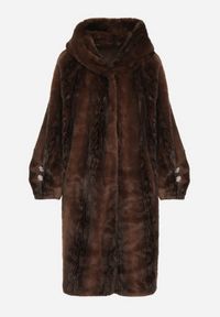 Born2be - Brązowy Elegancki Płaszcz Futerko z Kapturem i Ozdobnymi Guzikami Esilea. Okazja: na co dzień. Typ kołnierza: kaptur. Kolor: brązowy. Materiał: futro. Długość: długie. Wzór: aplikacja. Styl: elegancki #7