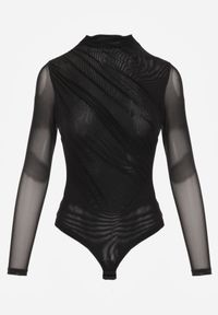 Renee - Czarne Body Longsleeve ze Stójką z Siateczki z Domieszką Wiskozy Liravia. Okazja: na randkę, na co dzień. Typ kołnierza: kołnierzyk stójkowy. Kolor: czarny. Materiał: wiskoza. Długość rękawa: długi rękaw. Styl: casual #6