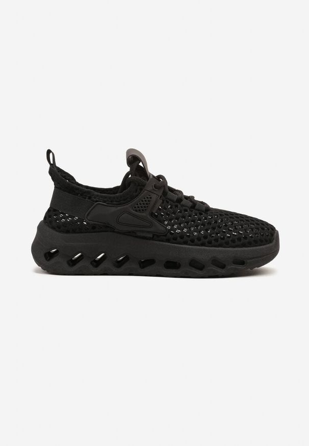 Renee - Czarne Buty Sportowe Sneakersy Siateczkowe na Tłoczonej Platformie Lurilia. Okazja: na co dzień. Kolor: czarny. Materiał: jeans. Obcas: na platformie