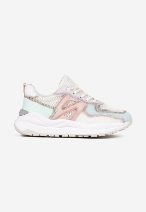 Renee - Biało-Niebieskie Sneakersy Przed Kostkę Zdobione Przeszyciami Flallesi. Wysokość cholewki: przed kostkę. Kolor: niebieski. Wzór: aplikacja