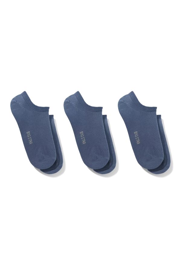 Big-Star - Stopki unisex bawełniane trójpak niebieskie Cole 401. Kolor: niebieski. Materiał: bawełna. Wzór: napisy