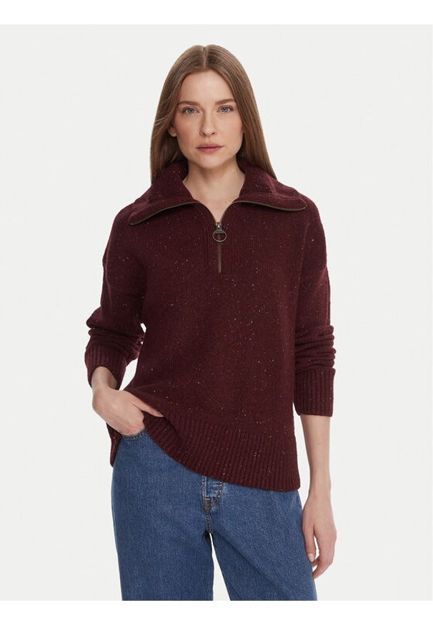 Barbour Sweter LKN1579RE88 Bordowy Regular Fit. Kolor: czerwony. Materiał: syntetyk