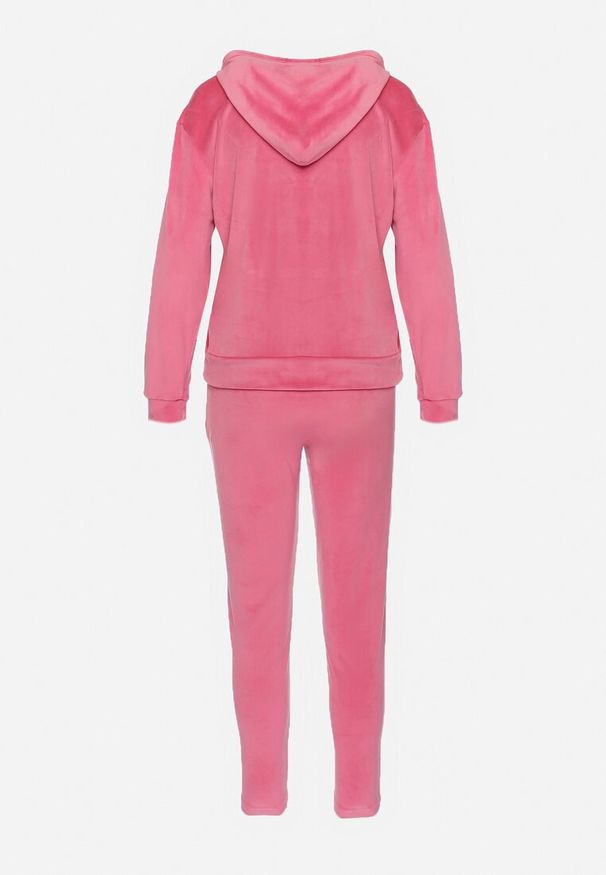 Born2be - Ciemnoróżowy Komplet Dresowy z Weluru Bluza z Kapturem i Spodnie z Gumką w Pasie Avinlia. Kolor: różowy. Materiał: welur, dresówka