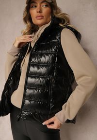 Renee - Czarna Pikowana Kamizelka z Odpinanym Kapturem Zinnailia. Okazja: na co dzień. Kolor: czarny. Materiał: jeans. Styl: casual, elegancki #3