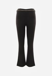 Renee - Czarne Materiałowe Spodnie Dzwony z Ozdobnym Łańcuszkiem Amelana. Kolor: czarny. Materiał: materiał. Wzór: aplikacja #5