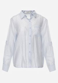 Born2be - Niebieska Transparentna Koszula Ozdobiona Cyrkoniami Clymadia. Okazja: na co dzień. Kolor: niebieski. Materiał: jeans. Wzór: aplikacja. Styl: casual, klasyczny #8