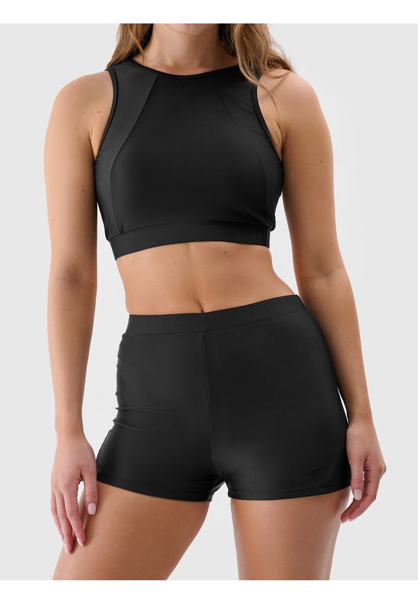 4f - 4F Dół od bikini damski - czarny L. Kolor: czarny. Materiał: włókno, materiał, elastan, syntetyk. Wzór: jednolity