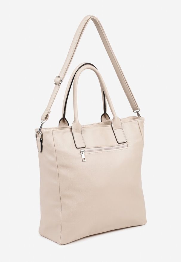 Renee - Ciemnobeżowa Torebka Typu Shopper z Paskiem Crossbody Zdobiona Aplikacją Idaniela. Kolor: beżowy. Wzór: aplikacja. Dodatki: z aplikacjami. Materiał: zdobione. Styl: casual, elegancki. Rodzaj torebki: na ramię
