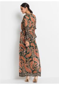 Długa sukienka szyfonowa z rękawami z falbanami bonprix zielono-pomarańczowy "paisley". Kolor: zielony. Materiał: szyfon. Wzór: paisley. Długość: maxi #6