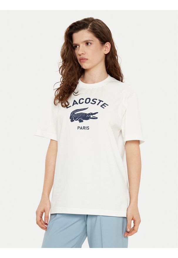 Lacoste T-Shirt TH2733 Écru Regular Fit. Materiał: bawełna