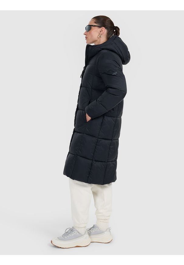 4f - 4F Płaszcz puchowy z wypełnieniem syntetycznym damski - czarny L. Okazja: na co dzień. Kolor: czarny. Materiał: puch, syntetyk. Długość: do kolan. Sezon: zima. Styl: casual