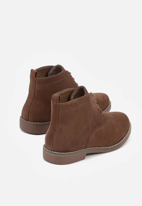 Born2be - Ciemnobeżowe Botki z Wiązaniem Sabalva. Okazja: na co dzień. Kolor: beżowy. Materiał: jeans, zamsz. Styl: casual