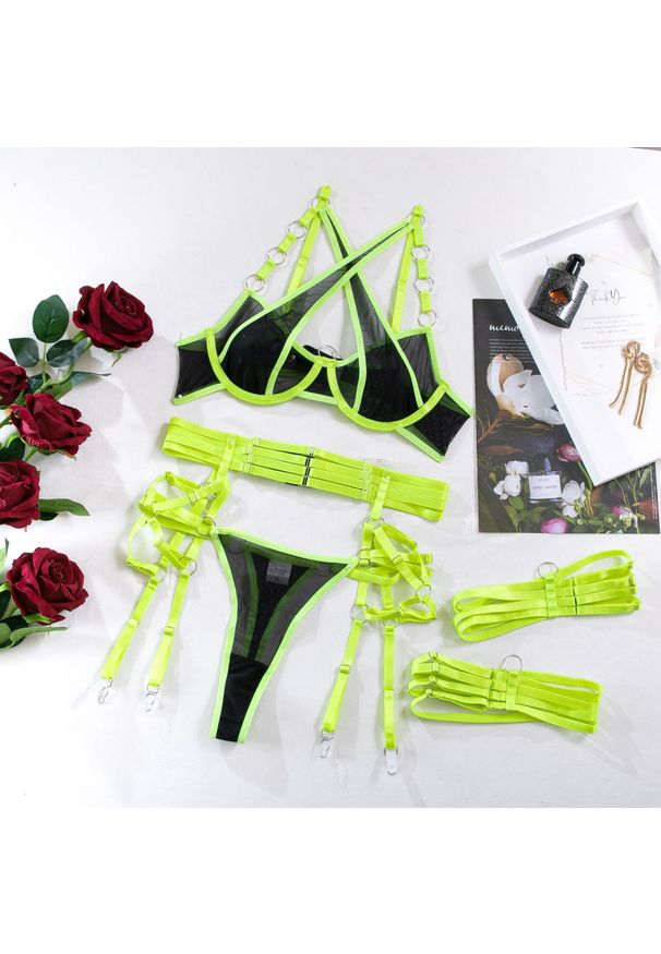 Intica - Komplet bielizny z ozdobnymi regulowanymi paskami na romantyczne wieczory Shoshana. Kolor: wielokolorowy. Materiał: materiał. Wzór: paski