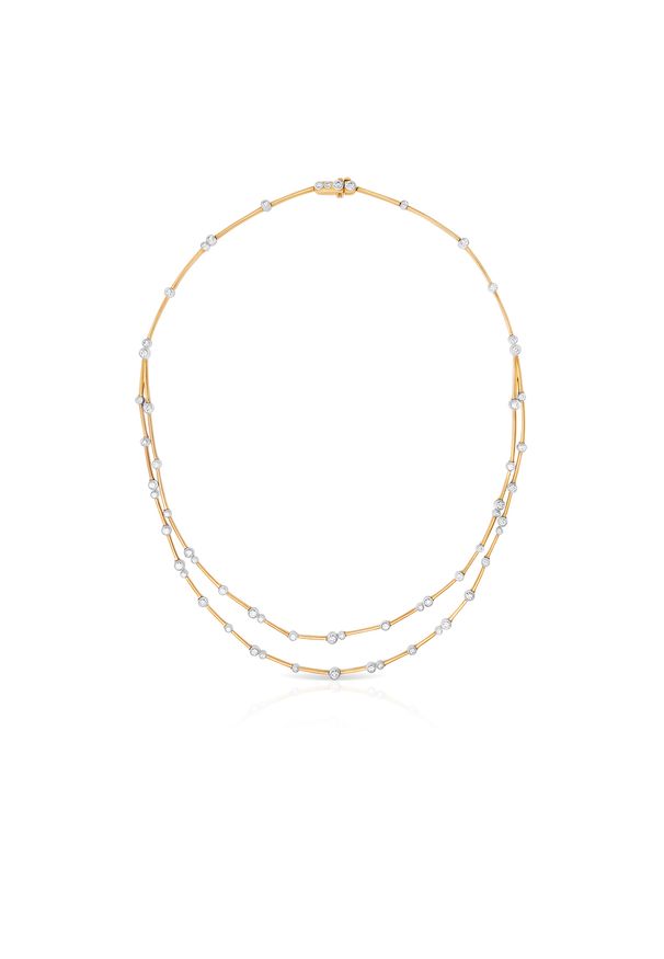 W.KRUK - Naszyjnik złoty bicolor z brylantami. Materiał: złote. Kolor: złoty. Wzór: jednolity, gładki, aplikacja. Kamień szlachetny: brylant