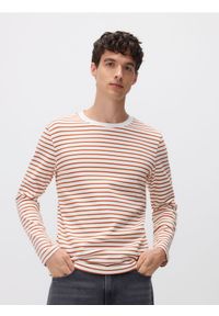 Reserved - Bawełniany longsleeve - złamana biel. Materiał: bawełna. Długość rękawa: długi rękaw. Długość: długie